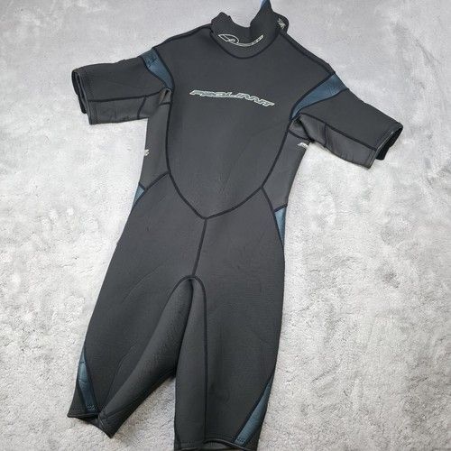 Prolimit Steamer Shorty Wetsuit 50/M Mens 3/2mm Back Zip Surf Dive Black Blue