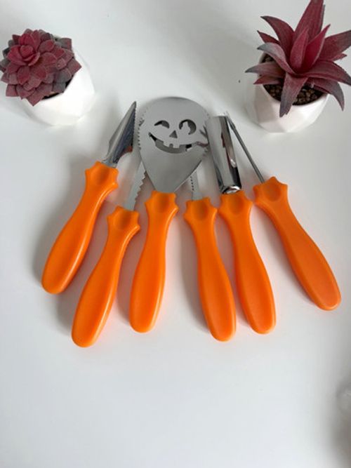 Halloween Pumpkin Tool /Carving Kit  Set of 6, Orange Handles,