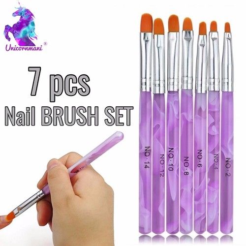 7pcs Purple NAIL BRUSH SET Acrylic UV Builder Nail Gel Polish Art Painting KIT