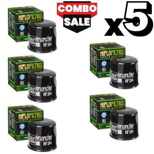 HIFLO OIL FILTER HF204 X 5 BUNDLE FITS KAWASAKI TRIUMPH YAMAHA HONDA MOTORCYCLES