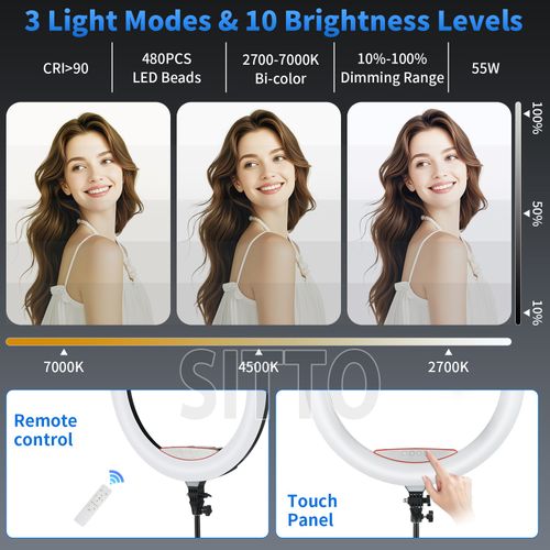 22" LED Ring Light With Stand Selfie Studio Photography Dimmable Touch Panel — image 5