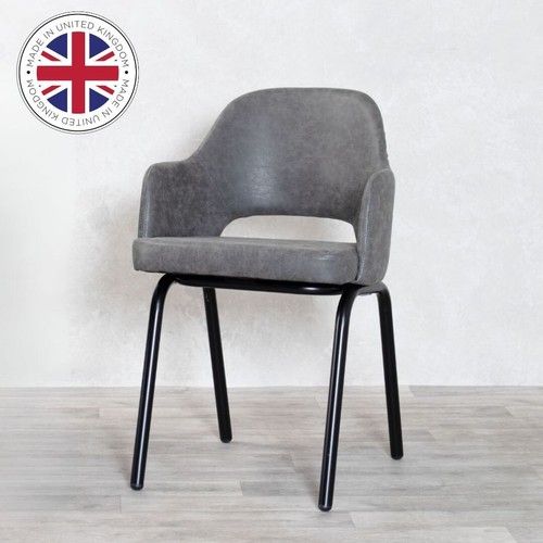 GREY DINING CHAIR FAUX SUEDE/LEATHER RESTAURANT CAFE CHAIR WITH BLACK FRAME