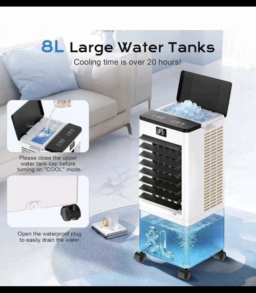 Portable Evaporative Air Cooler 8L, Remote & Touch, 3 Speed, Timer White — image 3