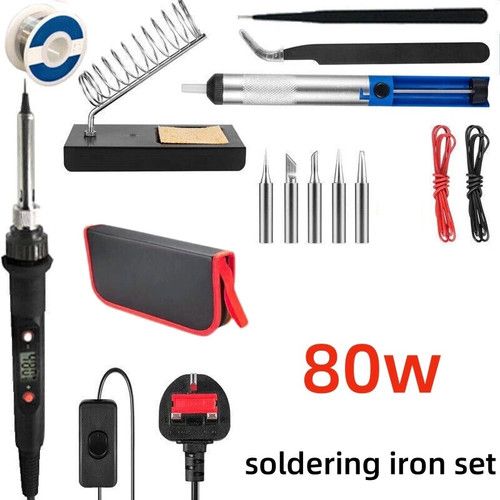 80W Electronics Welding Irons Kit Soldering Iron Solder Tools Adjustable Wire UK