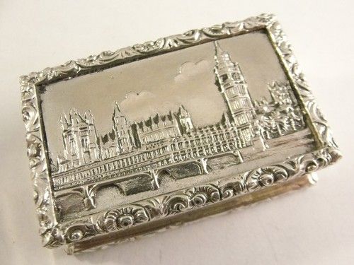 ENGLISH CAST SOLID STERLING SILVER HOUSES of PARLIAMENT CASTLE TOP BOX 1992