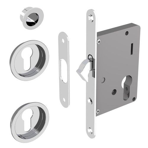 Sliding Door Hook Lock For Euro Lock - Chrome / Satin Nickel