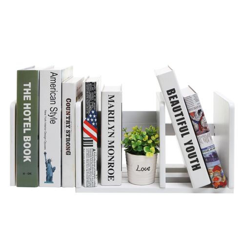 Expandable Wood Desktop Bookshelf / Adjustable Storage Organizer Rack, White — image 6