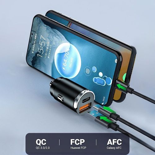 USB + TYPE-C Fast Car Charger Cigarette Dual Socket Adapter For i.Phone Samsung — image 3