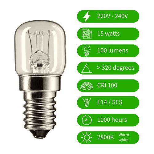 2 Pack Oven Bulbs Lamp Light Screw 15W 220-240V SES E14 300°c Bulb Cooker — image 6