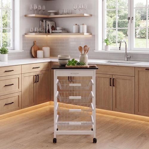 4 Tier Kitchen Basket Storage Trolley Rack Fruit Vegetable Organiser Shelf White — image 5