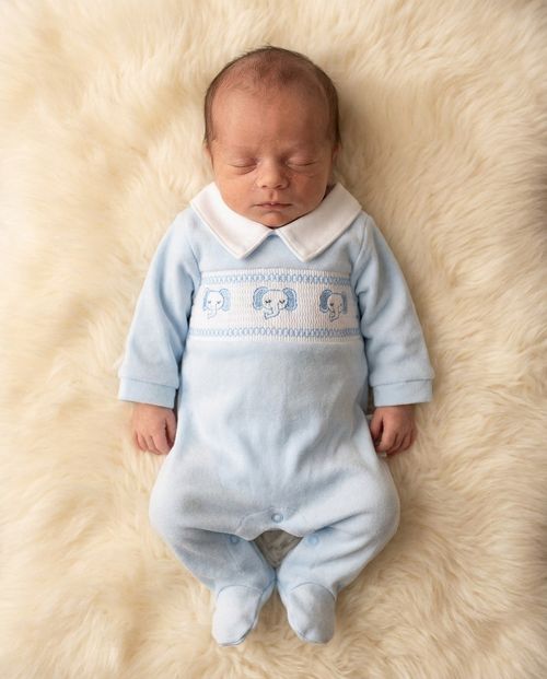 Premature Baby Boy Sleepsuit Cotton Smocked Elephant Prem Tiny Small Blue — image 4