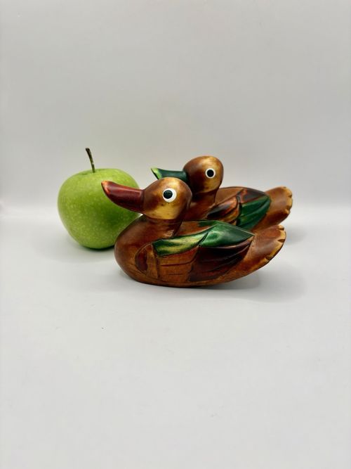 Vintage Hand Carved Wooden Mandarin Ducks Pair Chinese Wedding Symbol Love 12cm — image 8