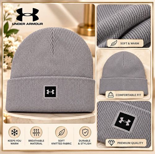 Under Armour Men’s Grey Knit Beanie Hat, Breathable, One Size