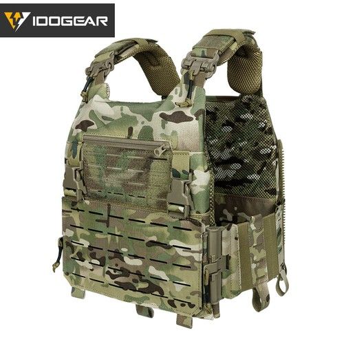 IDOGEAR Tactical Vest Airsoft Plate Carrier Laser Cut MOLLE Quick Release Camo