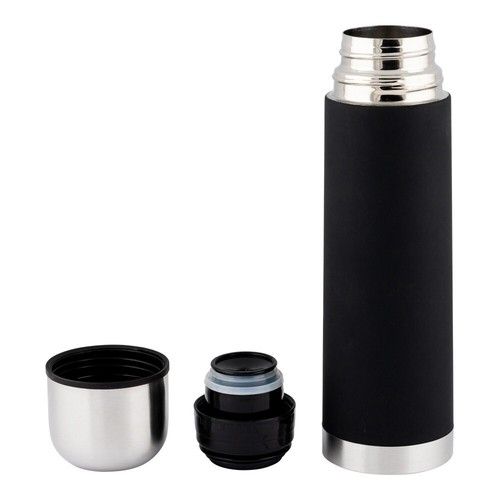 500ml Stainless Steel Thermo Flask, Rubber Grip, Insulated, Hot & Cold, Black