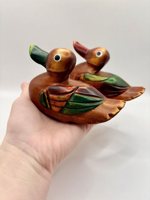 Vintage Hand Carved Wooden Mandarin Ducks Pair Chinese Wedding Symbol Love 12cm — image 5