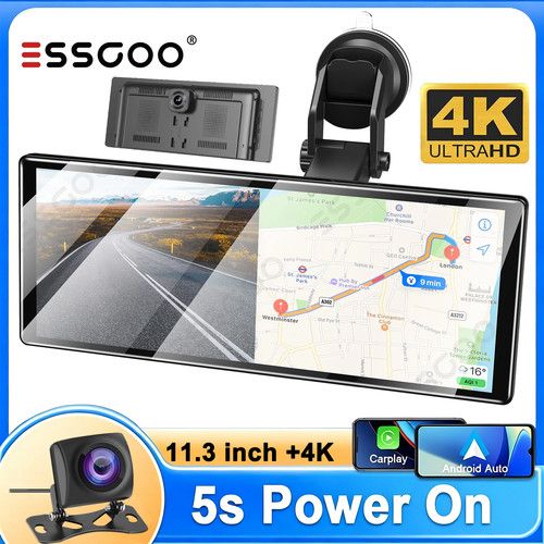 11.3" 4K Portable Touch Car Stereo Wireless Apple Carplay Android Auto Dash cam