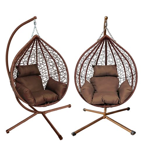 Rattan Hanging Swing Egg Chair Garden Patio Indoor Outdoor With Cushion & Stand — image 1