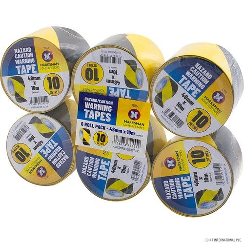 6 ROLLS CAUTION TAPE YELLOW ROLL SELF ADHESIVE HAZARD SAFETY WARNING 48MM X 10M