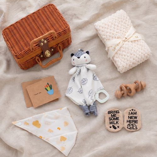 Baby Shower Hamper, Newborn Gift Set for Boy & Girl, Blanket Rattle Bib Socks — image 7