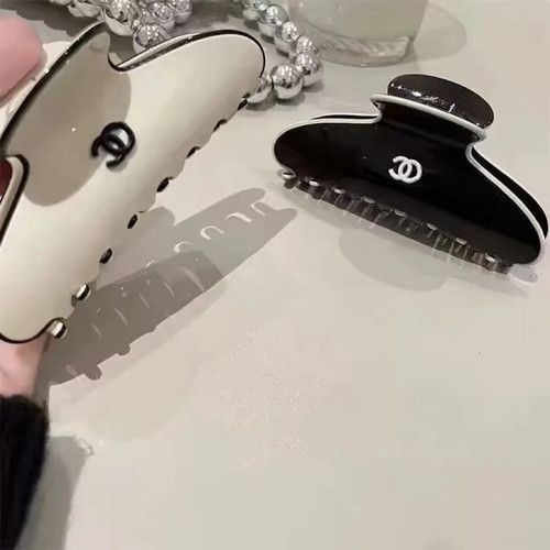 Chanel Hair Claw Clip White Cream Black&white Glossy Women Hair Accessory brand