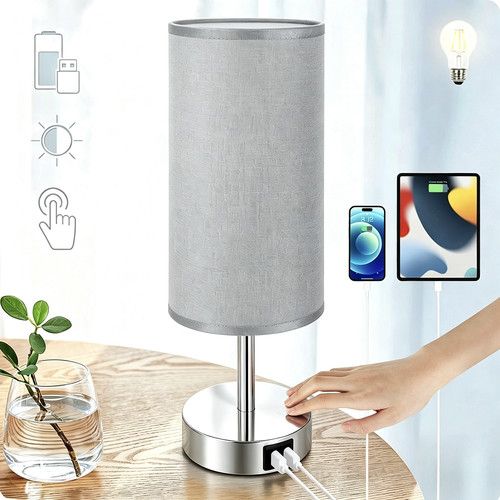 Touch Control Bedside Lamps Dimmable Table Lamp with Dual USB Charging Ports