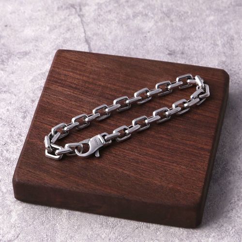 Solid 925 Sterling Silver Mens Plain Chain Clasp Cuff Bracelet Full length — image 3