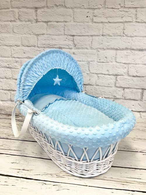 3 Piece bedding set Wicker Moses Basket baby Nursery - Blue Dimple — image 1