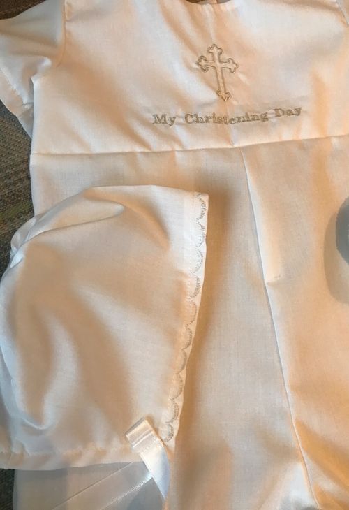 BOYS CHRISTENING ROMPER SUIT AND BAPTISM BONNET - PERSONALISED - BABY CLOTHES — image 8