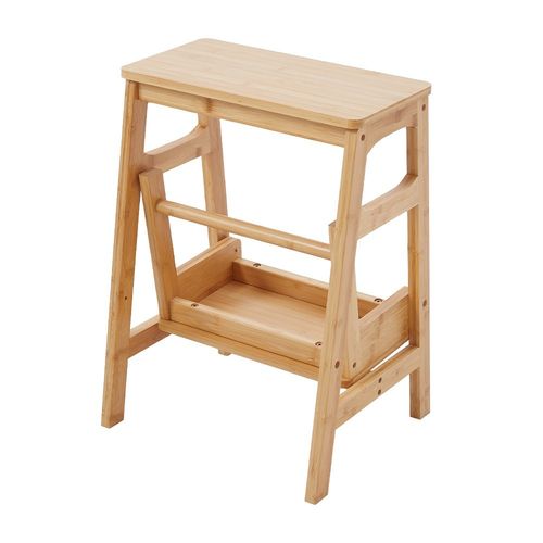 Folding Wooden Bamboo Step Stool Kitchen Ladder Chair Display Rack 3 in 1 Stool — image 9