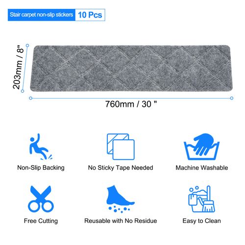 10 Pack 8"x30" Non Slip Stair Treads Indoor Wooden Stair Carpet Mat Gray — image 2