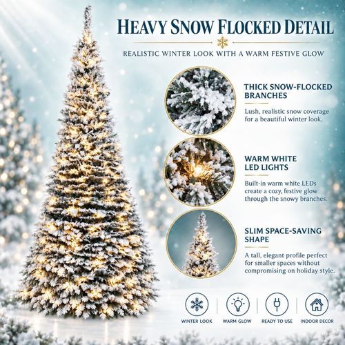 6FT Pre Lit Christmas Tree Pop Up LED Lights Decorated Snowy Indoor Xmas Decor — image 5