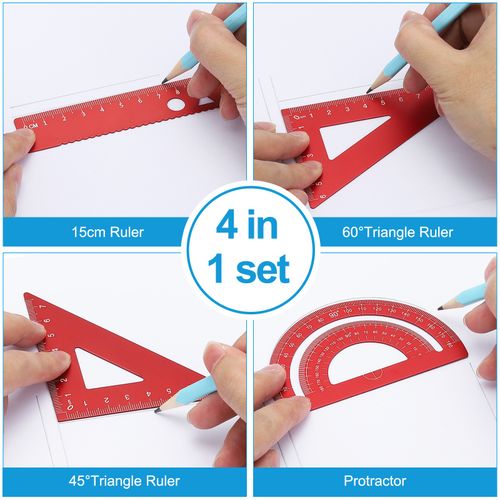 Triangle Ruler Protractor Square and Ruler Set, 4 Pcs(Black, 15cm/6") — image 3