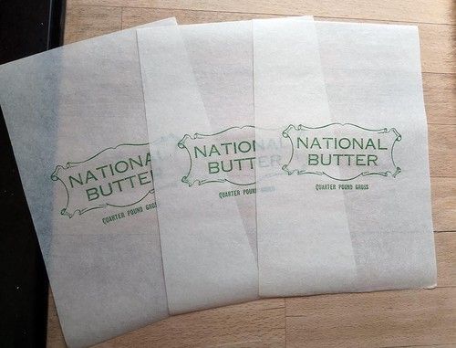 3 x vintage National Butter greaseproof wrappers WW2 rationing era 1940s - orig'