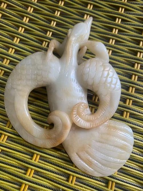 Unique Excellent Chinese HeTian White Jade Hand Carved *Phoenix* Statue !!!