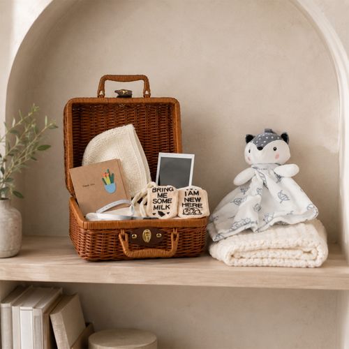 Baby Shower Hamper, Newborn Gift Set for Boy & Girl, Blanket Rattle Bib Socks — image 3