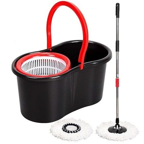 360° Floor Magic Spin Mop Bucket Set Microfiber Spinner Rotating + Free 2 Heads