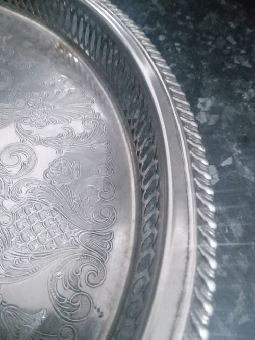vintage silver-plated oval gallery serving tray From The mid-20th century — image 3
