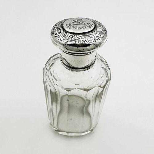 VICTORIAN SCENT BOTTLE STERLING SILVER TOP WILSON FAMILY CREST LONDON 1894