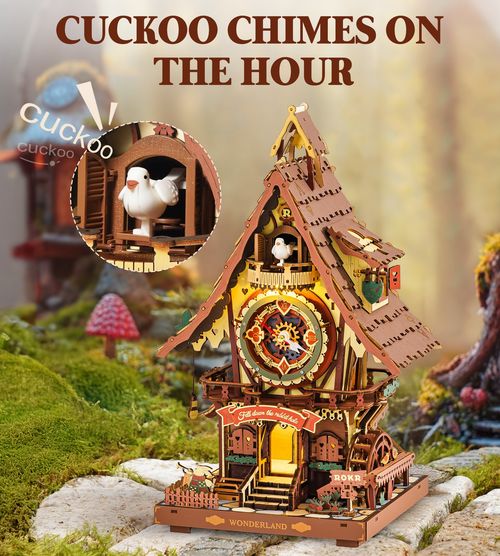 ROKR 3D Wooden Puzzle Cuckoo Clock Mechanical DIY Model Kit Home Decor Xmas Gift — image 5