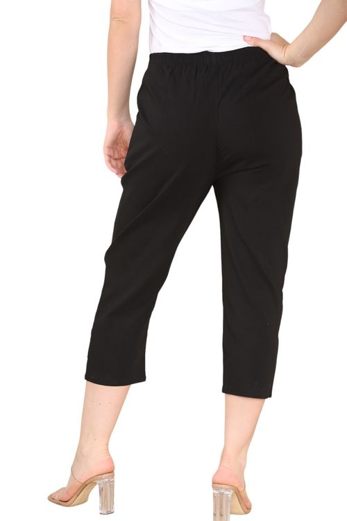 Ladies Summer Three Quarter Stretch Fit Elasticated Trousers Cropped 3/4 Pants — image 3