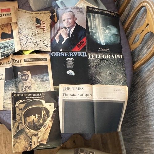 9 Pieces Ephemera Relating To The Moon Landings, Neil Armstrong, Apollo 11 NASA