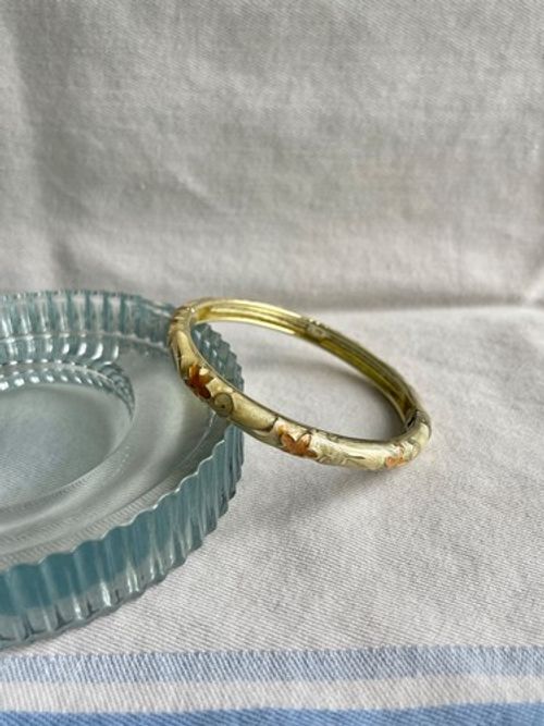 Gold plated yellow orange floral vintage enamel statement boho flower bracelet