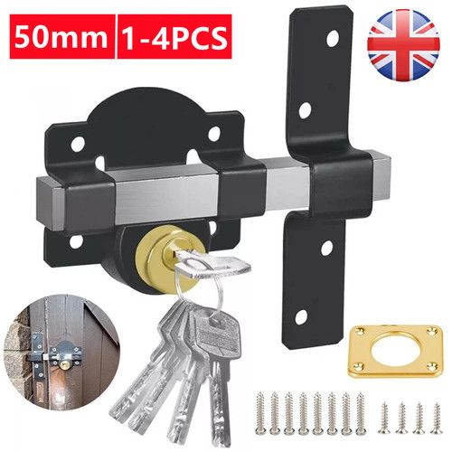 50mm Gate Lock Garden Security Double Long Throw Bolt Rim Lock 5 Keys Both Side
