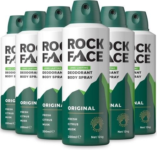 Rock Face Men's Body Spray - Original Fragrance Body Spray Deodorant for Men 1x6