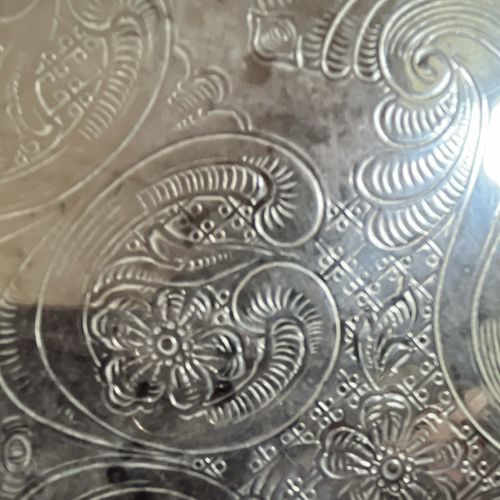 Victorian Silverplated Round Platter/Tray Floral Scroll Engraved Rope Edge — image 2