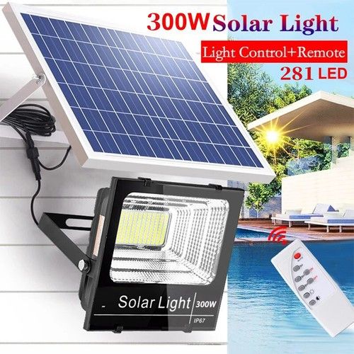 300W LED Solar Flood Light Dusk to Dawn Security Wall Street Yard Outdoor Lamp