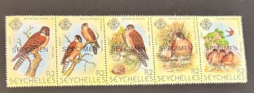 SEYCHELLES 1980 KESTREL # CORNER STRIP OF 5 OVPT SPECIMEN SCOTT # 447 a-e MNH