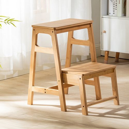 Folding Wooden Bamboo Step Stool Kitchen Ladder Chair Display Rack 3 in 1 Stool — image 6