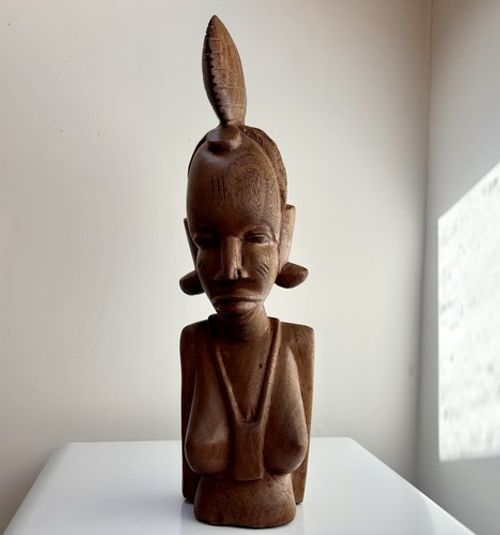 African Wooden Tribal Bust Sculpture Woman Figure - Vintage - 20 Inches Tall 